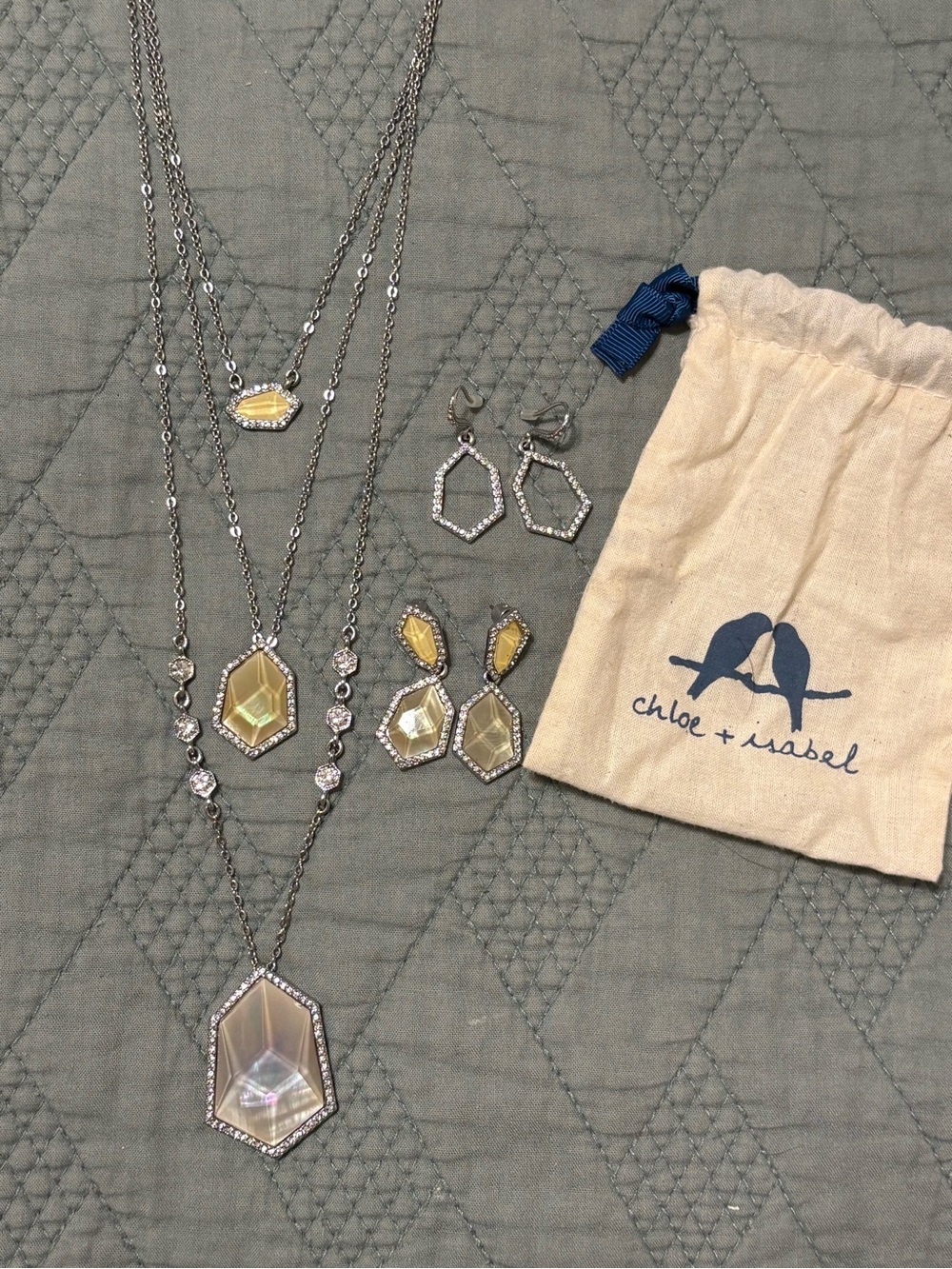 Chloe + Isabel Yellow Iridescent Glass Pendant Necklace & Earring Set